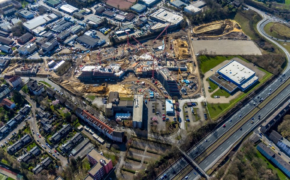 Aerial photograph Essen - New construction of the company administration building ALDI-Nord Campus on Eckenbergstrasse in Essen in the state North Rhine-Westphalia, Germany