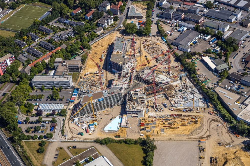 Essen from the bird's eye view: New construction of the company administration building ALDI-Nord Campus on Eckenbergstrasse in Essen in the state North Rhine-Westphalia, Germany