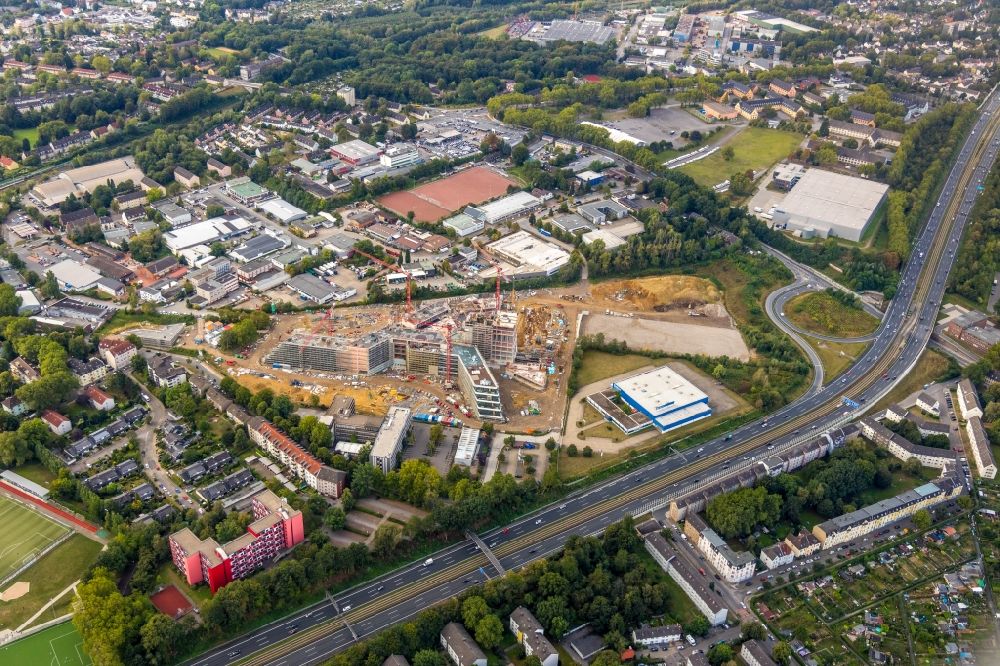 Aerial photograph Essen - New construction of the company administration building ALDI-Nord Campus on Eckenbergstrasse in Essen in the state North Rhine-Westphalia, Germany