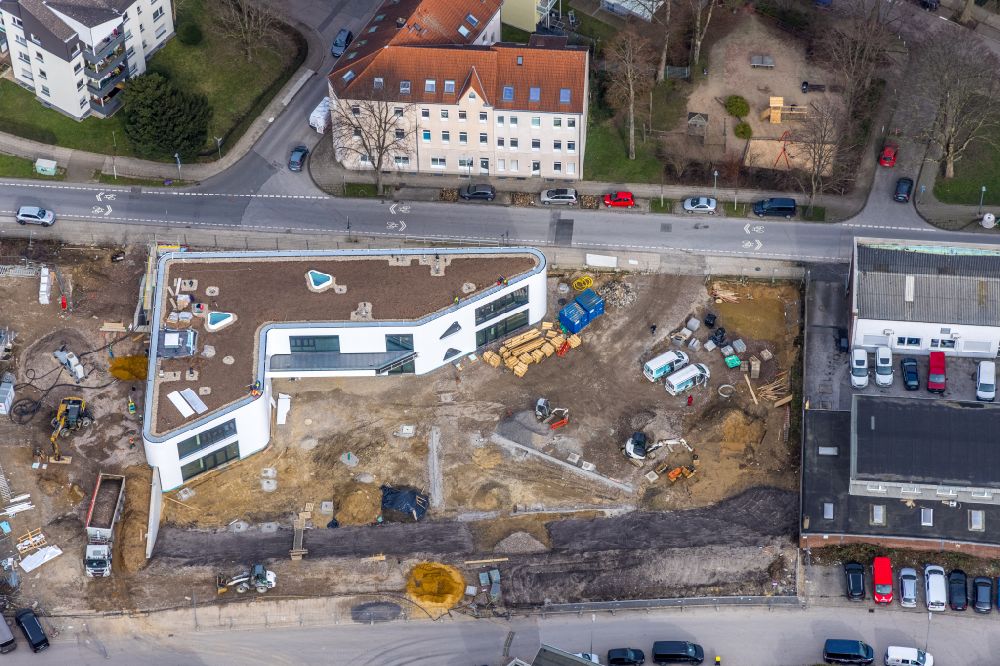 Aerial image Essen - New construction of the company administration building ALDI-Nord Campus on Eckenbergstrasse in Essen at Ruhrgebiet in the state North Rhine-Westphalia, Germany
