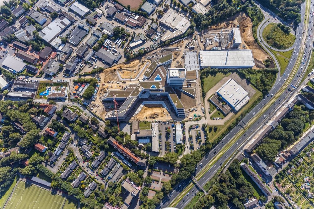 Aerial image Essen - New construction of the company administration building ALDI-Nord Campus on Eckenbergstrasse in Essen at Ruhrgebiet in the state North Rhine-Westphalia, Germany