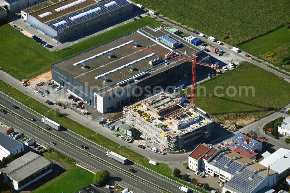 Remshalden from above - New construction of the company administration building In den Breitwiesen corner Wiesenstrasse in the district Grunbach in Remshalden in the state Baden-Wuerttemberg, Germany