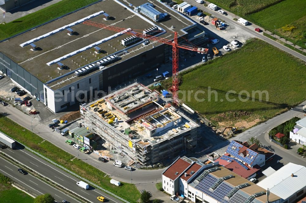 Remshalden from the bird's eye view: New construction of the company administration building In den Breitwiesen corner Wiesenstrasse in the district Grunbach in Remshalden in the state Baden-Wuerttemberg, Germany
