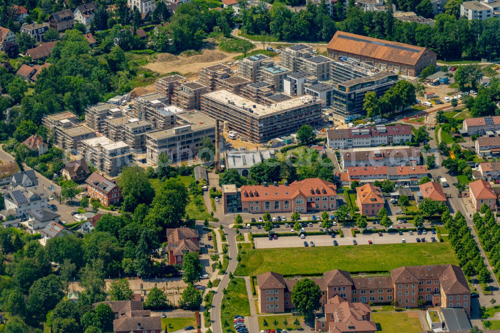 Achern from above - New construction of the company administration building IT Campus Powercloud Auf den Illenauwiesen on Illenauer Strasse in the district Oberachern in Achern in the state Baden-Wuerttemberg, Germany