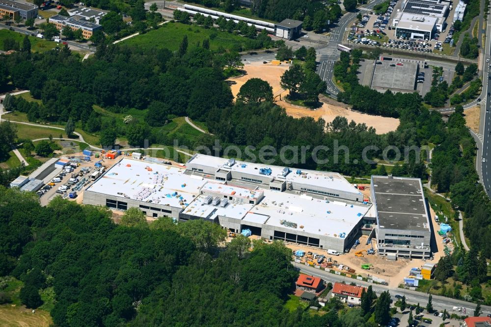 Hannover from above - New construction of the company administration building der Faurecia Automotive GmbH on Garbsener Landstrasse in the district Marienwerder in Hannover in the state Lower Saxony, Germany
