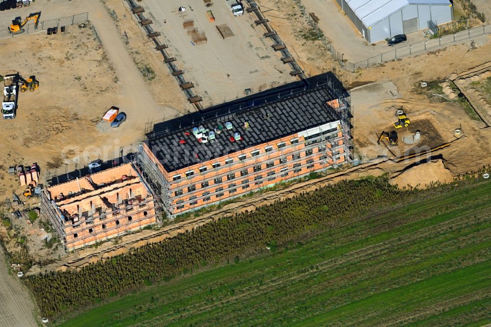 Altlandsberg from above - New construction of the company administration building of the RPG Unternehmensgruppe An der Muehle in Altlandsberg in the state Brandenburg, Germany