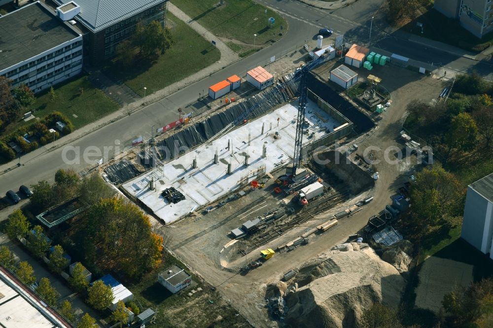 Cottbus from above - New construction of the company administration building of the startup center on Konrad-Wachsmann-Allee corner - Siemens-Halske-Ring in Cottbus in the state Brandenburg, Germany