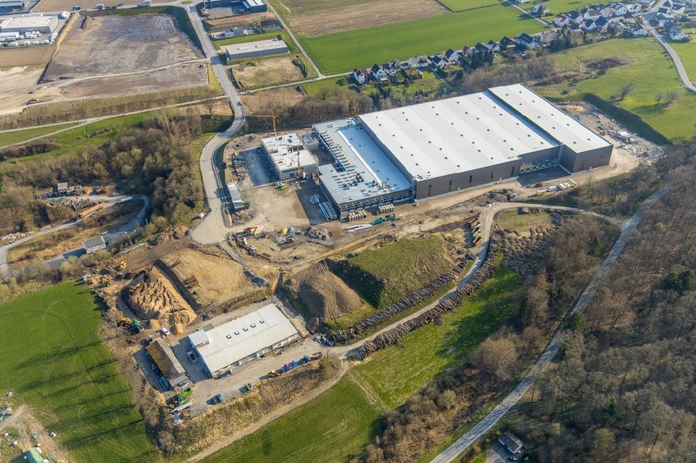Aerial image Arnsberg - New construction of the company administration building and Logistikzentrums of TRIO Leuchten GmbH on Oststrasse in Vosswinkel in the state North Rhine-Westphalia, Germany