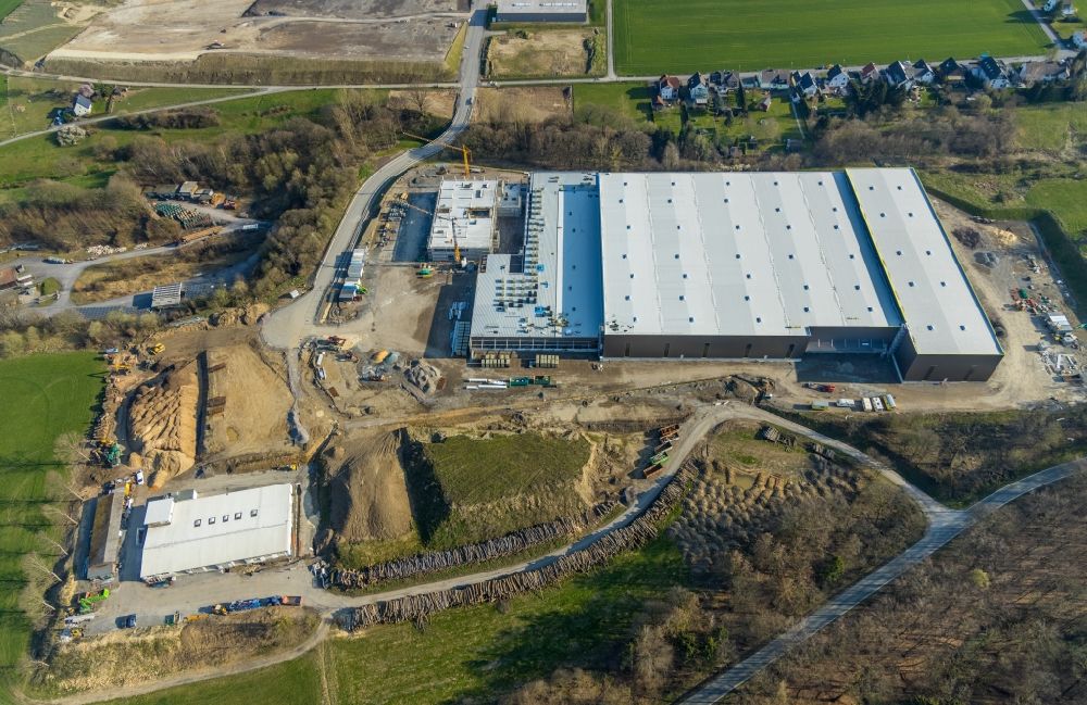 Arnsberg from above - New construction of the company administration building and Logistikzentrums of TRIO Leuchten GmbH on Oststrasse in Vosswinkel in the state North Rhine-Westphalia, Germany