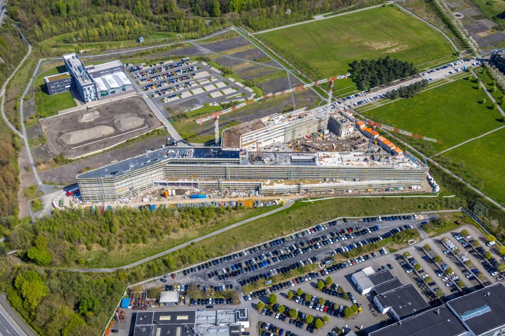 Aerial image Dortmund - New construction of the company administration building of Materna Information & Communications SE on street Robert-Schuman-Strasse in the district Phoenix West in Dortmund at Ruhrgebiet in the state North Rhine-Westphalia, Germany