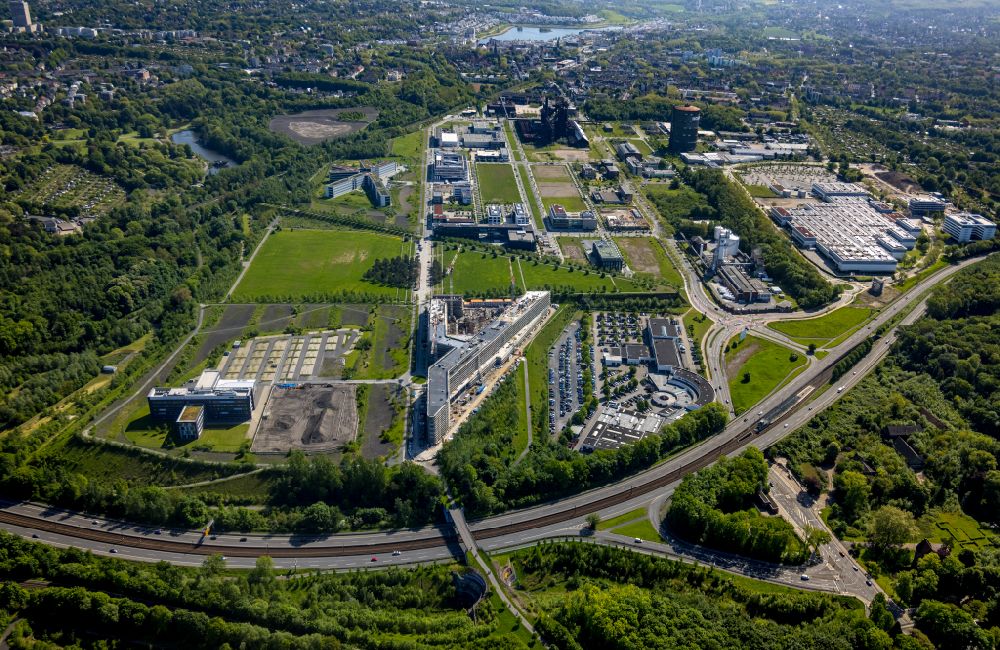 Dortmund from above - new construction of the company administration building of Materna Information & Communications SE on street Robert-Schuman-Strasse in the district Phoenix West in Dortmund at Ruhrgebiet in the state North Rhine-Westphalia, Germany