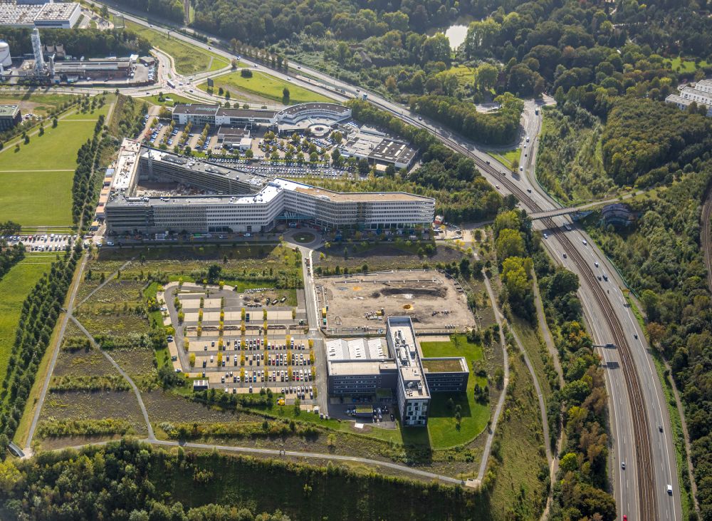 Aerial image Dortmund - new construction of the company administration building of Materna Information & Communications SE on street Robert-Schuman-Strasse in the district Phoenix West in Dortmund at Ruhrgebiet in the state North Rhine-Westphalia, Germany