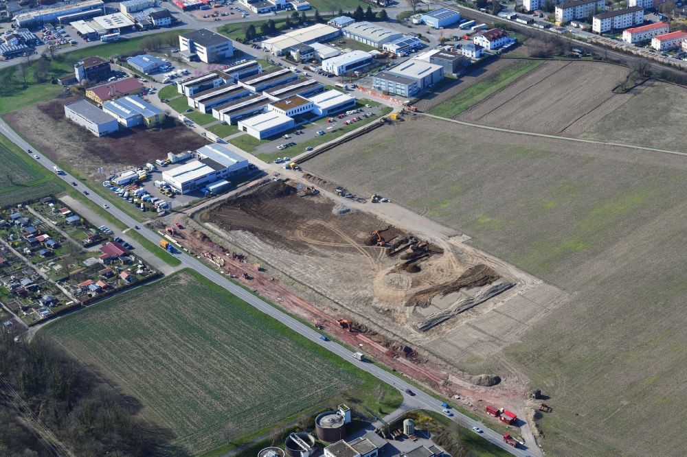 Aerial image Rheinfelden (Baden) - Earthworks for the company administration building of the Pharma Company Fisher Clinical Services in the district Herten in Rheinfelden (Baden) in the state Baden-Wurttemberg, Germany