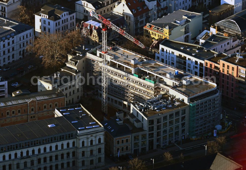 Leipzig from the bird's eye view: New construction of the company administration building of Siemens AG on street Talstrasse - Prager Strasse in the district Zentrum in Leipzig in the state Saxony, Germany