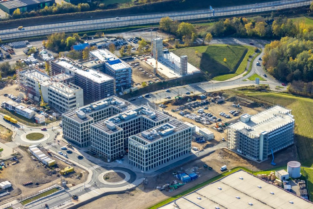 Aerial photograph Bochum - New construction of the company administration building O-Werk on street Suttner-Nobel-Allee in the district Laer in Bochum at Ruhrgebiet in the state North Rhine-Westphalia, Germany