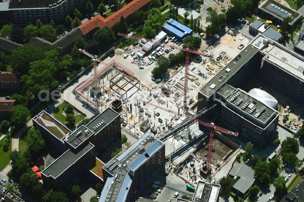 Hamburg from the bird's eye view: New construction of the company administration building Headquarters of Beiersdorf AG in the district Eimsbuettel in Hamburg, Germany