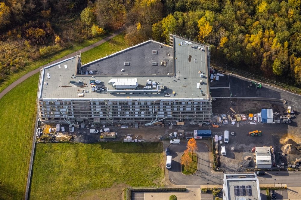Aerial photograph Bochum - Construction site for the new building of the company building of the think about IT GmbH in the district Querenburg in Bochum in the state North Rhine-Westphalia, Germany