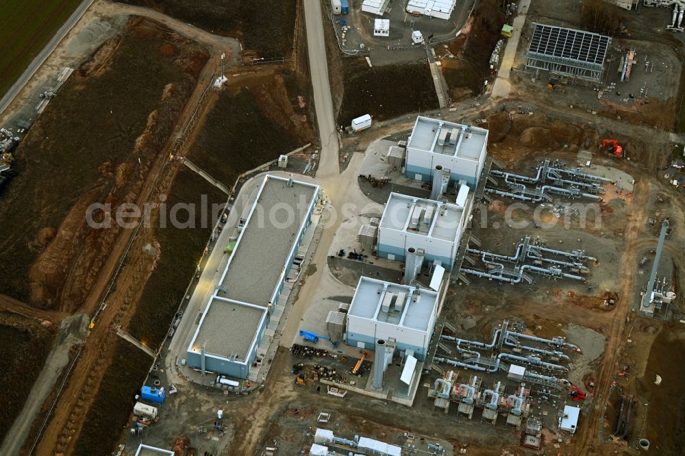 Aerial image Rimpar - Construction site for the construction of a new compressor stadium and pumping station for natural gas transport in the pipeline in Rimpar in the state Bavaria, Germany