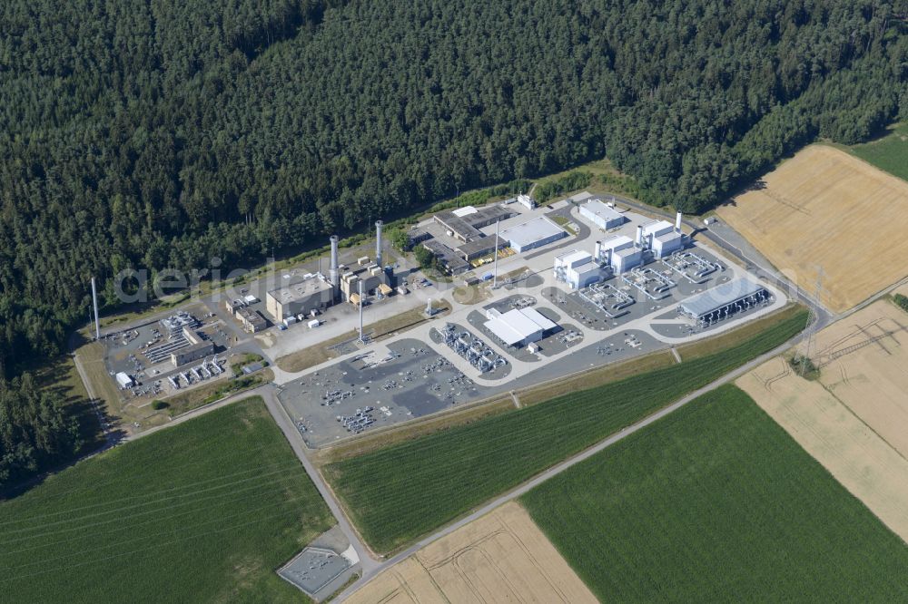 Aerial photograph Rothenstadt - Compressor stadium and pumping station for natural gas transport in the pipeline in Rothenstadt in the state Bavaria, Germany
