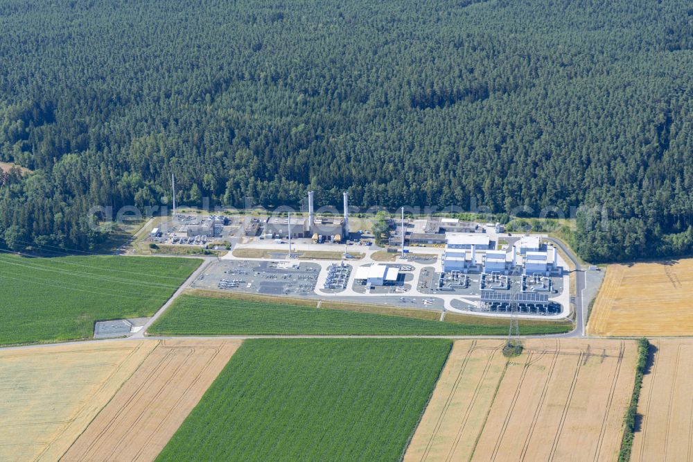 Rothenstadt from above - Compressor stadium and pumping station for natural gas transport in the pipeline in Rothenstadt in the state Bavaria, Germany