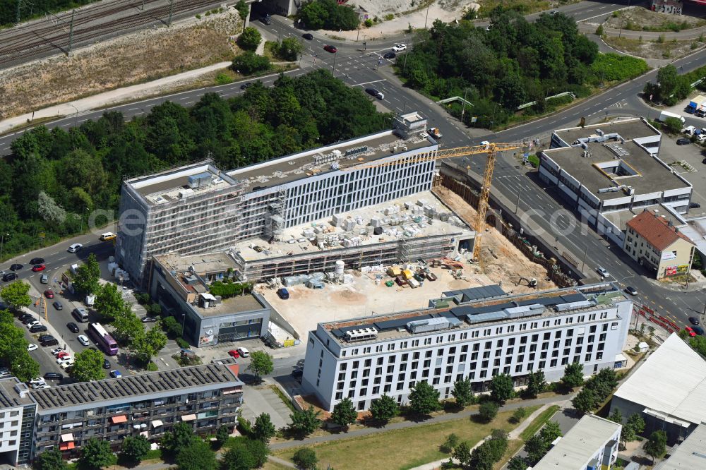 Nürnberg from above - Construction site of banking administration building of the financial services company Evenord-Bank in the district Sankt Leonhard in Nuremberg in the state Bavaria, Germany