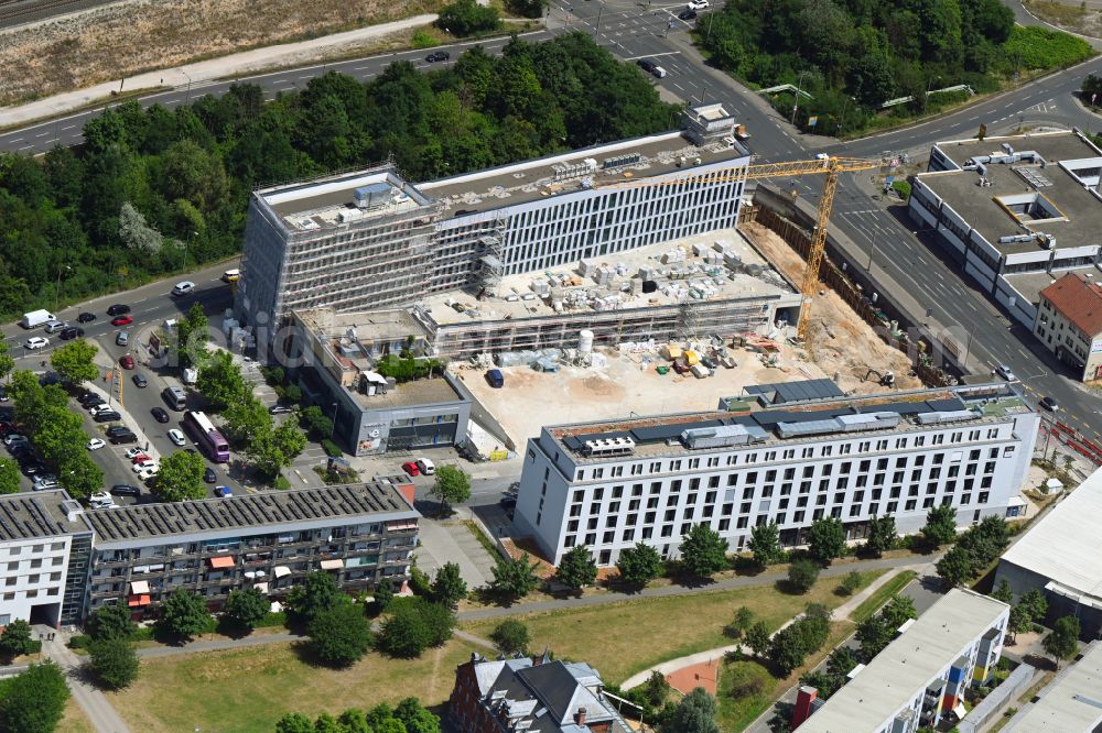 Aerial image Nürnberg - Construction site of banking administration building of the financial services company Evenord-Bank in the district Sankt Leonhard in Nuremberg in the state Bavaria, Germany
