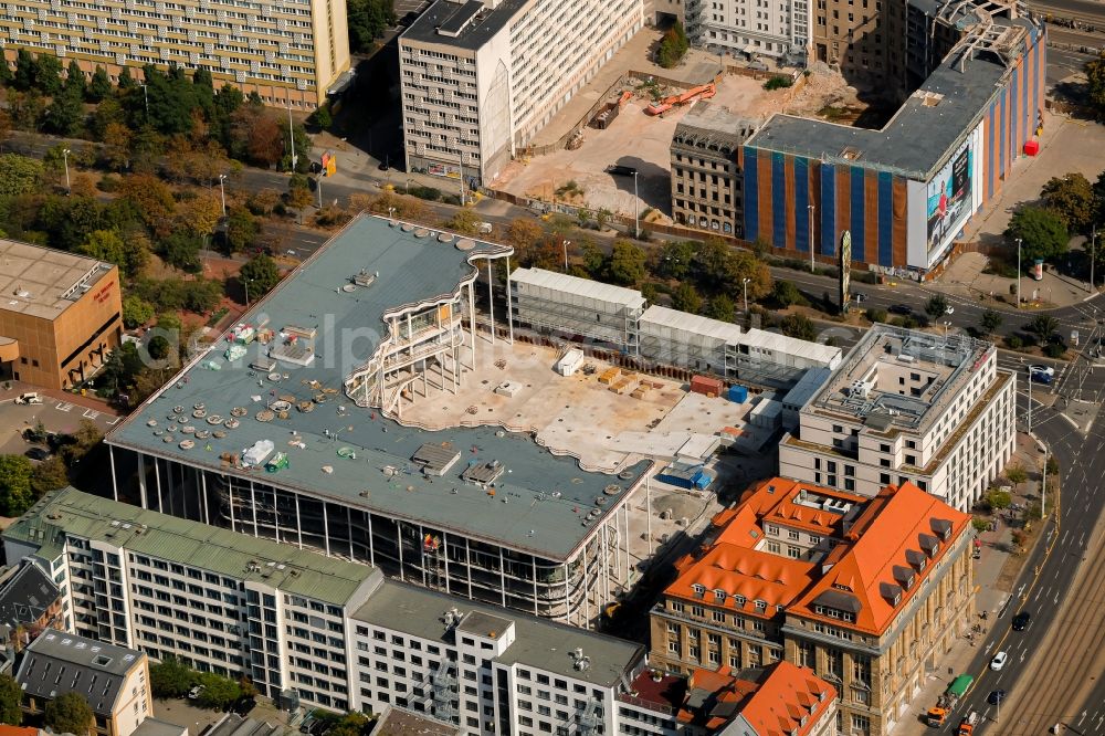 Aerial image Leipzig - Construction site of banking administration building of the financial services company SAB - Forum - Saechsische Aufbaubank in Leipzig in the state Saxony, Germany