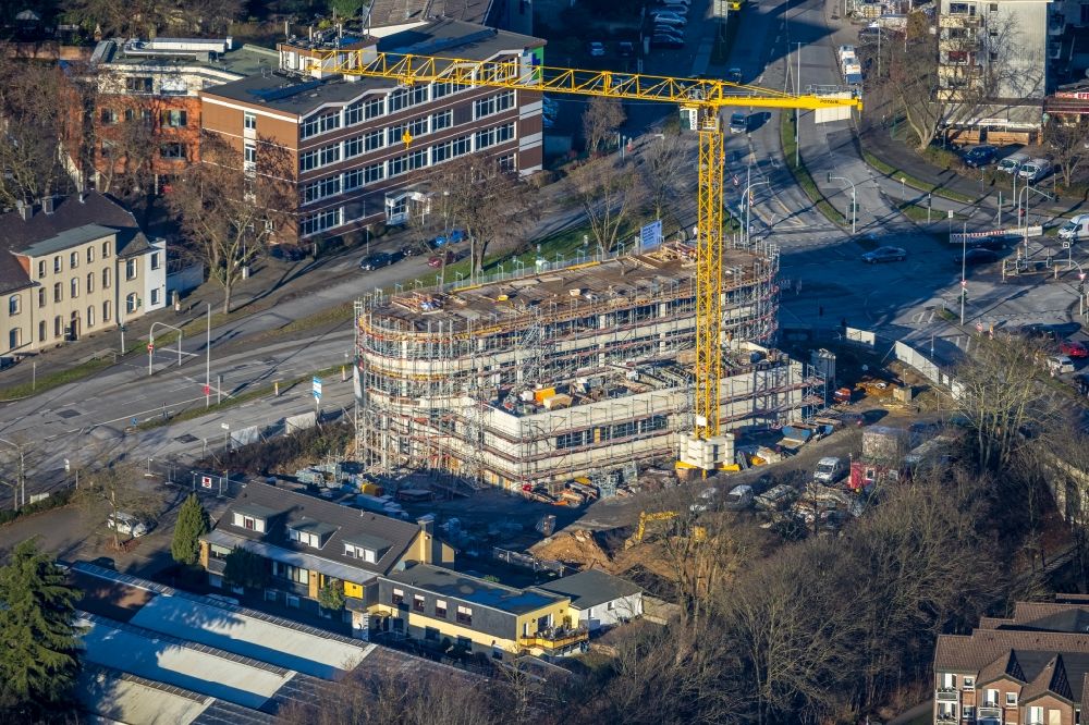 Duisburg from the bird's eye view: Construction site of banking administration building of the financial services company Sparkasse in the district Buchholz in Duisburg at Ruhrgebiet in the state North Rhine-Westphalia, Germany