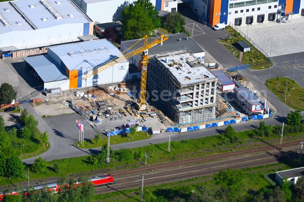 Biesenthal from above - Construction site of banking administration building of the financial services company TZMO Deutschland in Biesenthal in the state Brandenburg, Germany