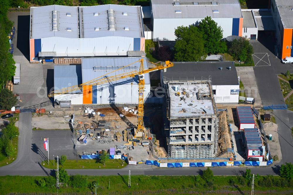 Aerial photograph Biesenthal - Construction site of banking administration building of the financial services company TZMO Deutschland in Biesenthal in the state Brandenburg, Germany