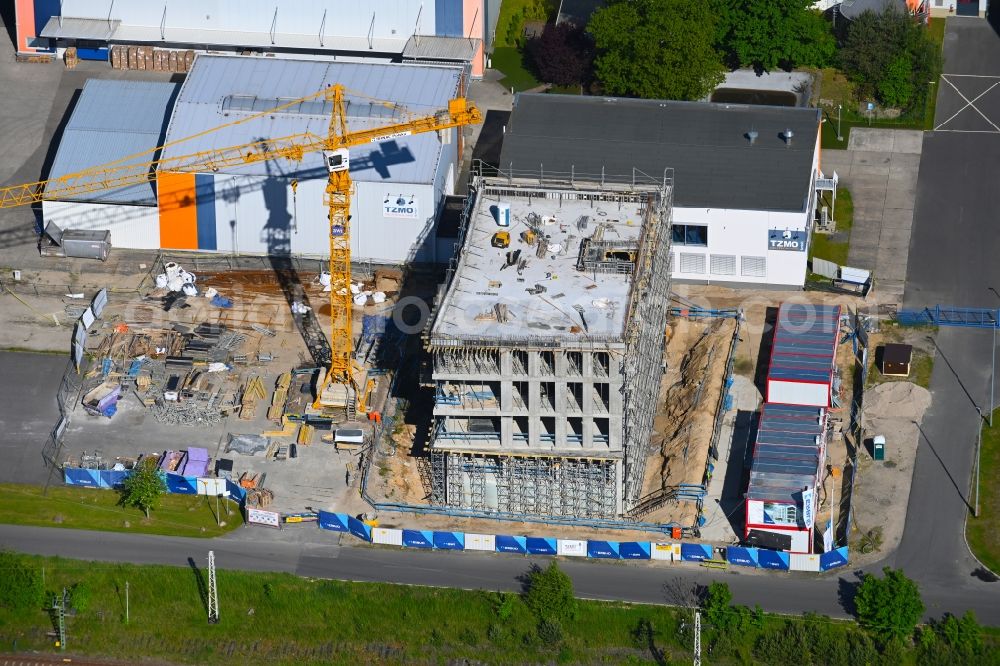 Biesenthal from above - Construction site of banking administration building of the financial services company TZMO Deutschland in Biesenthal in the state Brandenburg, Germany