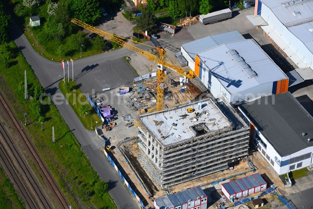 Aerial photograph Biesenthal - Construction site of banking administration building of the financial services company TZMO Deutschland in Biesenthal in the state Brandenburg, Germany