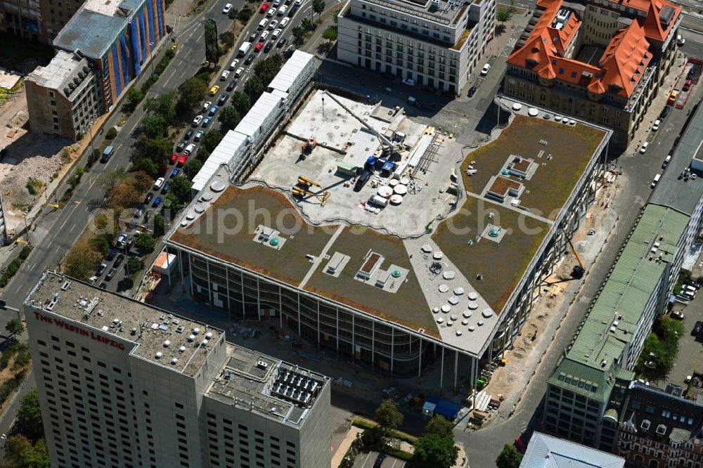 Leipzig from above - Construction site of banking administration building of the financial services company SAB - Forum - Saechsische Aufbaubank in Leipzig in the state Saxony, Germany