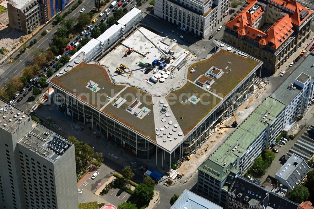 Leipzig from the bird's eye view: Construction site of banking administration building of the financial services company SAB - Forum - Saechsische Aufbaubank in Leipzig in the state Saxony, Germany