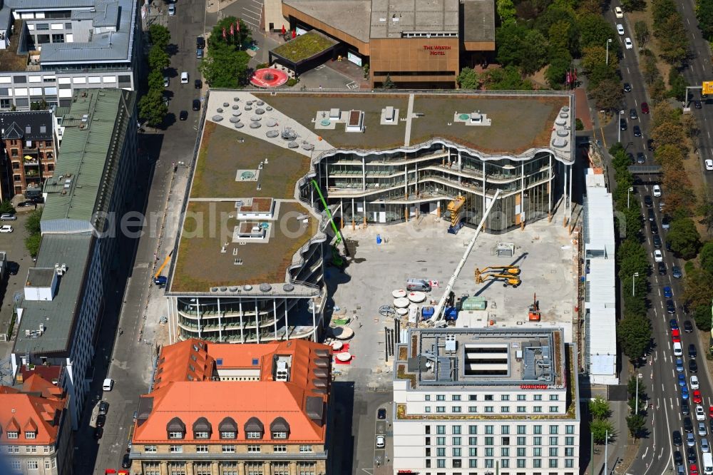 Leipzig from the bird's eye view: Construction site of banking administration building of the financial services company SAB - Forum - Saechsische Aufbaubank in Leipzig in the state Saxony, Germany