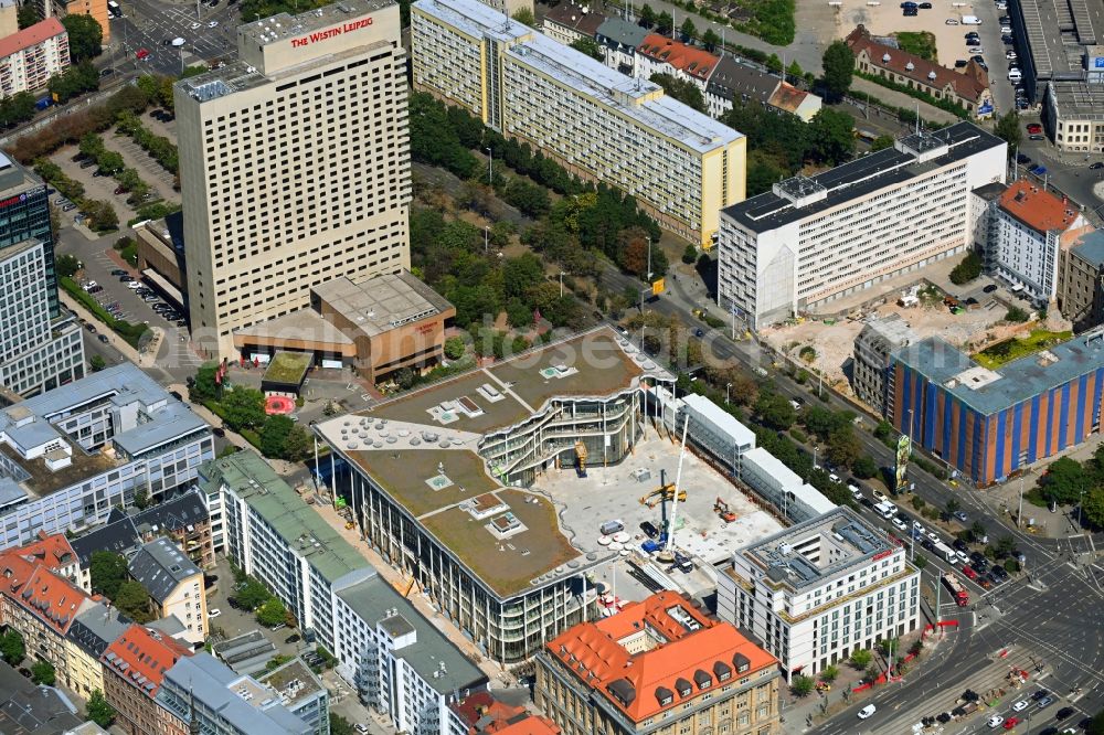 Aerial photograph Leipzig - Construction site of banking administration building of the financial services company SAB - Forum - Saechsische Aufbaubank in Leipzig in the state Saxony, Germany
