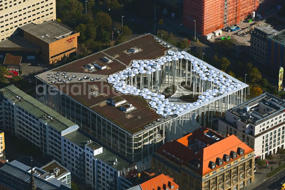 Aerial image Leipzig - Banking administration building of the financial services company SAB - Forum - Saechsische Aufbaubank in Leipzig in the state Saxony, Germany