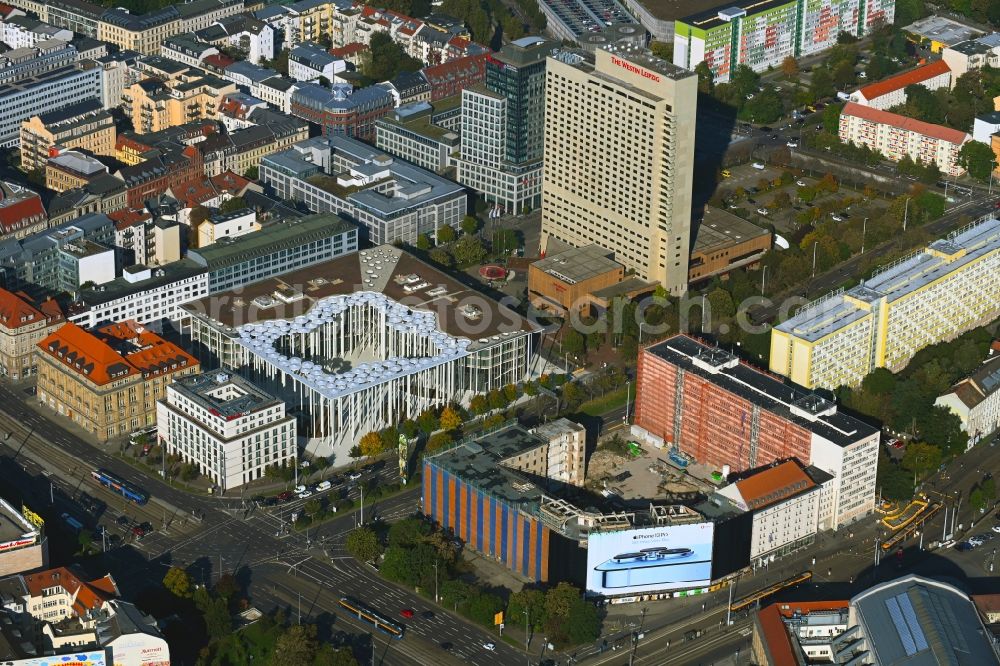 Leipzig from above - Banking administration building of the financial services company SAB - Forum - Saechsische Aufbaubank in Leipzig in the state Saxony, Germany