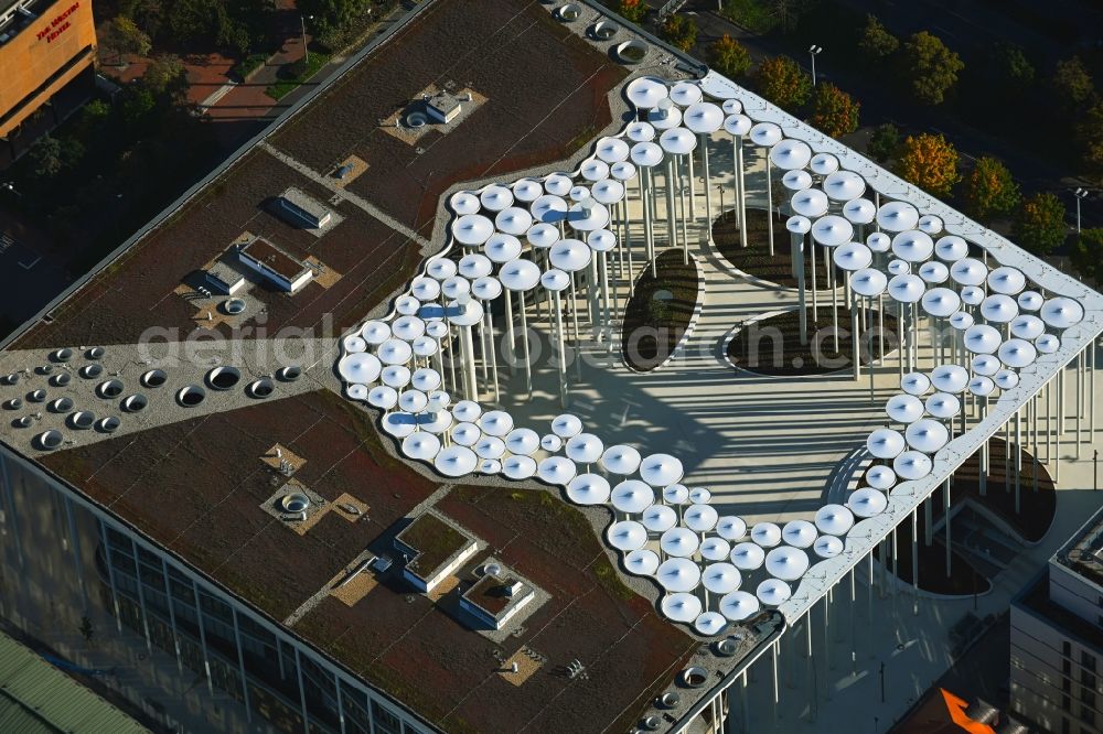 Aerial photograph Leipzig - Banking administration building of the financial services company SAB - Forum - Saechsische Aufbaubank in Leipzig in the state Saxony, Germany