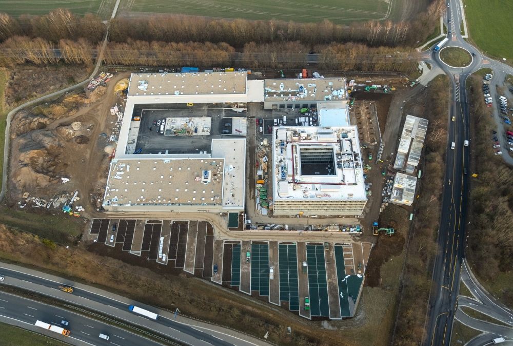 Aerial photograph Hagen - Construction site of administration building of the company ENERVIE - Suedwestfalen Energie und Wasser AG on Platz der Impulse in the district Herbeck in Hagen in the state North Rhine-Westphalia