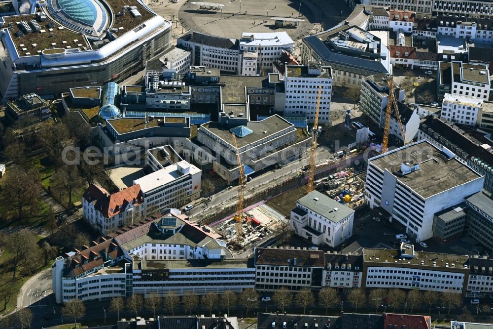 Aerial image Kassel - Construction site of banking administration building S-Finanz-Campus of the financial services company of Kasseler Sparkasse on Spohrstrasse in the district Mitte in Kassel in the state Hesse, Germany