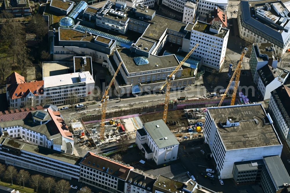 Aerial image Kassel - Construction site of banking administration building S-Finanz-Campus of the financial services company of Kasseler Sparkasse on Spohrstrasse in the district Mitte in Kassel in the state Hesse, Germany