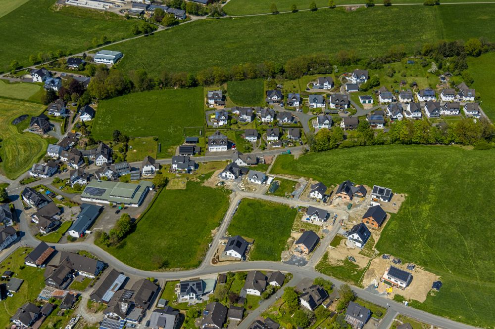 Aerial image Dorlar - Construction site of residential area of single-family settlement on street Am Echterhof in Dorlar at Sauerland in the state North Rhine-Westphalia, Germany