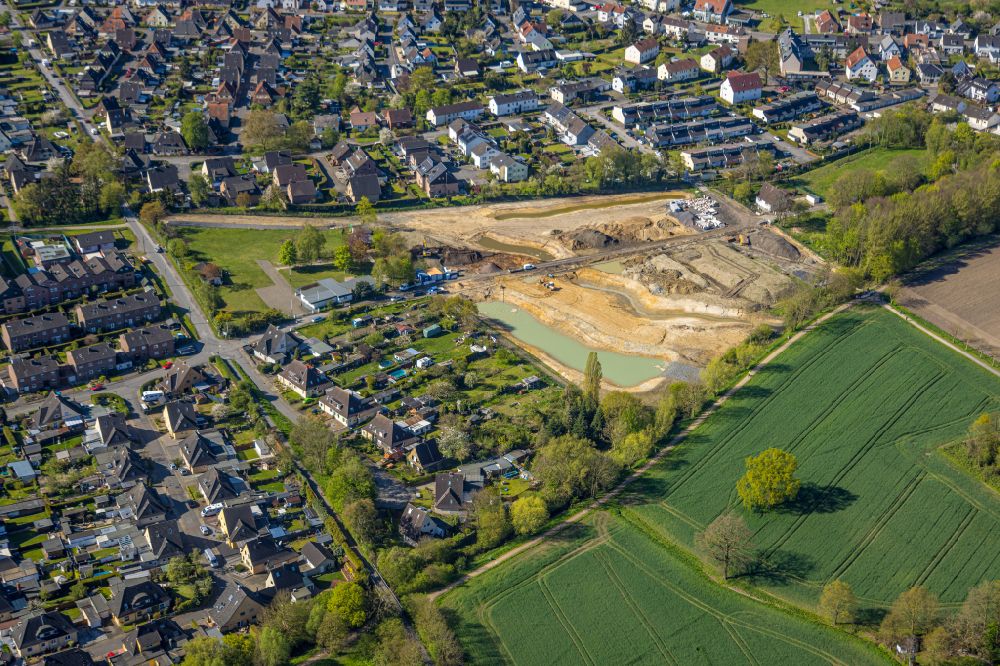 Hamm from above - Construction site of residential area of single-family settlement on street Erlenkamp in the district Norddinker in Hamm at Ruhrgebiet in the state North Rhine-Westphalia, Germany