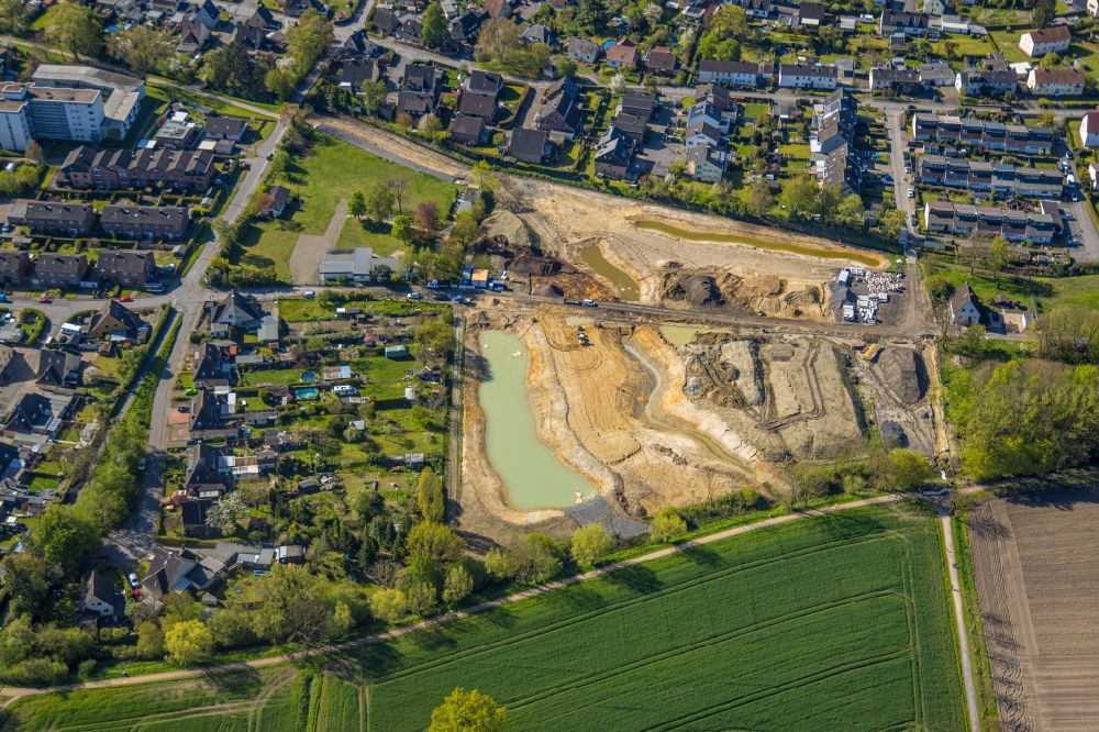 Hamm from the bird's eye view: Construction site of residential area of single-family settlement on street Erlenkamp in the district Norddinker in Hamm at Ruhrgebiet in the state North Rhine-Westphalia, Germany