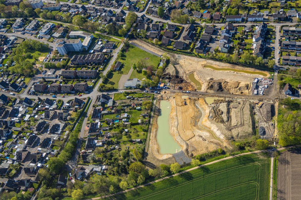 Aerial photograph Hamm - Construction site of residential area of single-family settlement on street Erlenkamp in the district Norddinker in Hamm at Ruhrgebiet in the state North Rhine-Westphalia, Germany