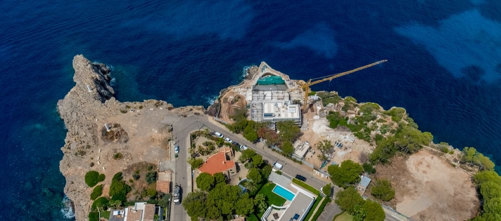 Santa Ponca from the bird's eye view: Construction site of a luxury villa in residential area of single-family settlement on Gran Via dels Malgrats in Santa Ponca in Balearic island of Mallorca, Spain
