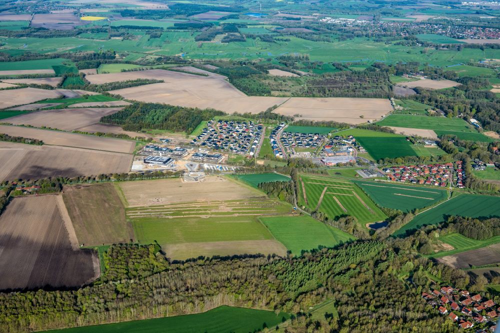 Aerial image Stade - Construction site of residential area of single-family settlement Heidesiedlung in the district Riensfoerde in Stade in the state Lower Saxony, Germany