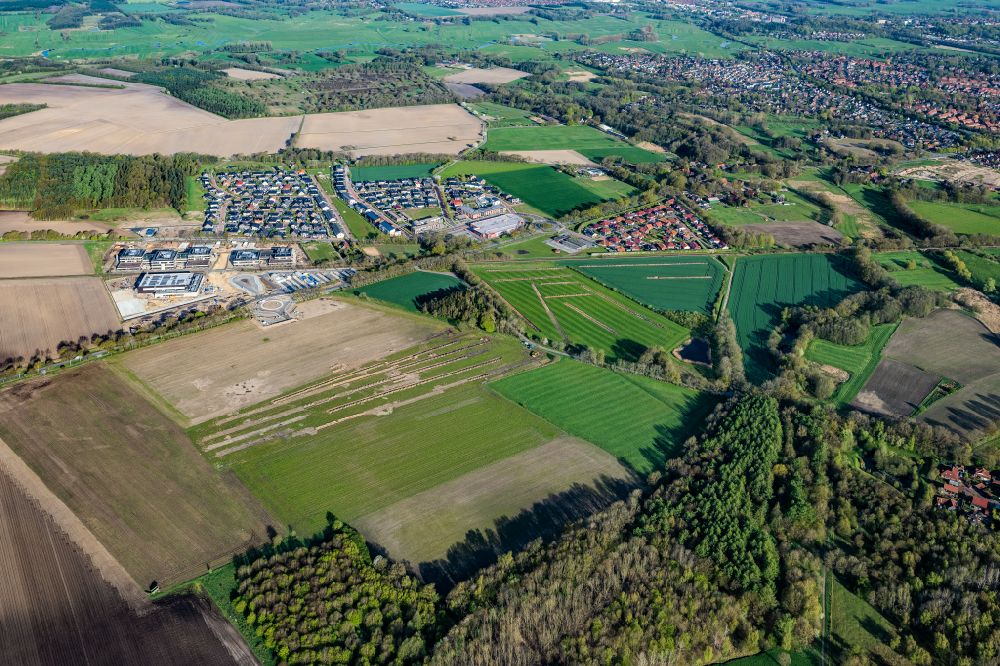 Stade from above - Construction site of residential area of single-family settlement Heidesiedlung in the district Riensfoerde in Stade in the state Lower Saxony, Germany