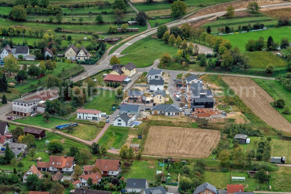 Aerial image Wallburg - Construction site of a luxury villa in residential area of single-family settlement in Wallburg in the state Baden-Wurttemberg, Germany